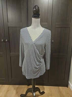 Talbots Navy and White Surplice Ruched Front Tunic